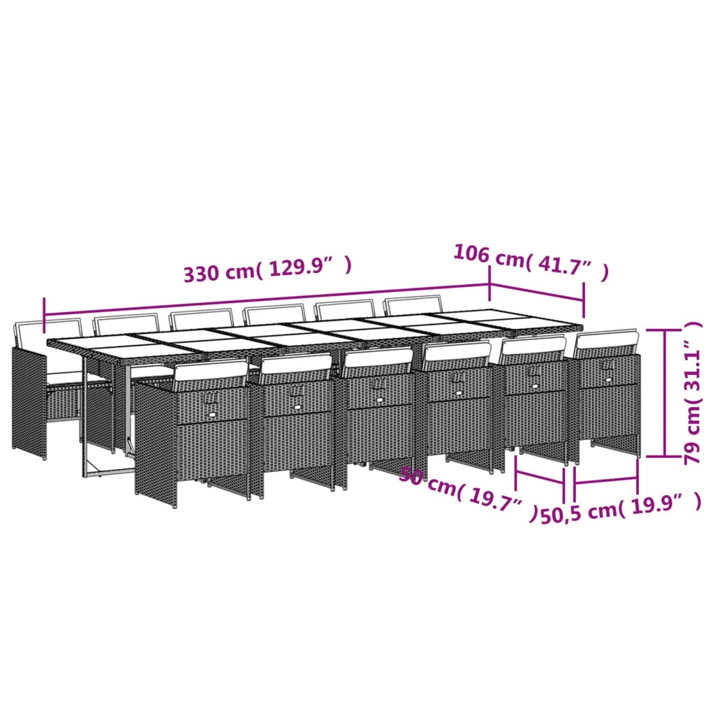 Set da Pranzo da Giardino 13pz con Cuscini Nero in Polyrattan 3277710