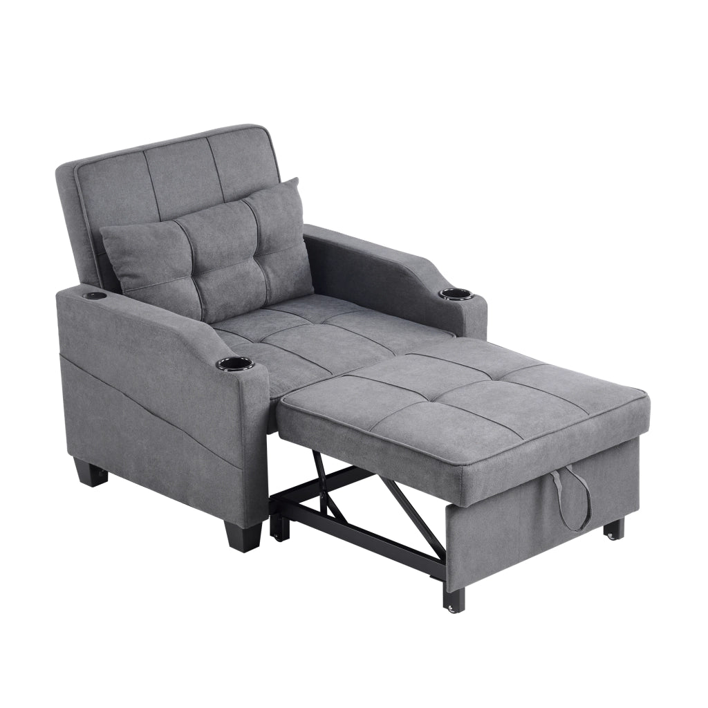 Poltrona letto 3 in 1 con portabicchieri USB e schienale regolabile in legno e metallo grigio scuro
