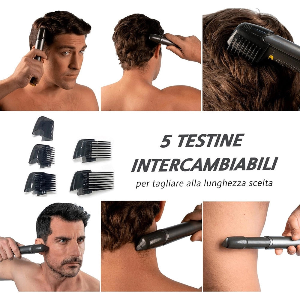 Trade Shop - Rasoio Professionale Elettrico Trim-max Senza Fili Luce Led Kit 5 Testine Barba Capelli -