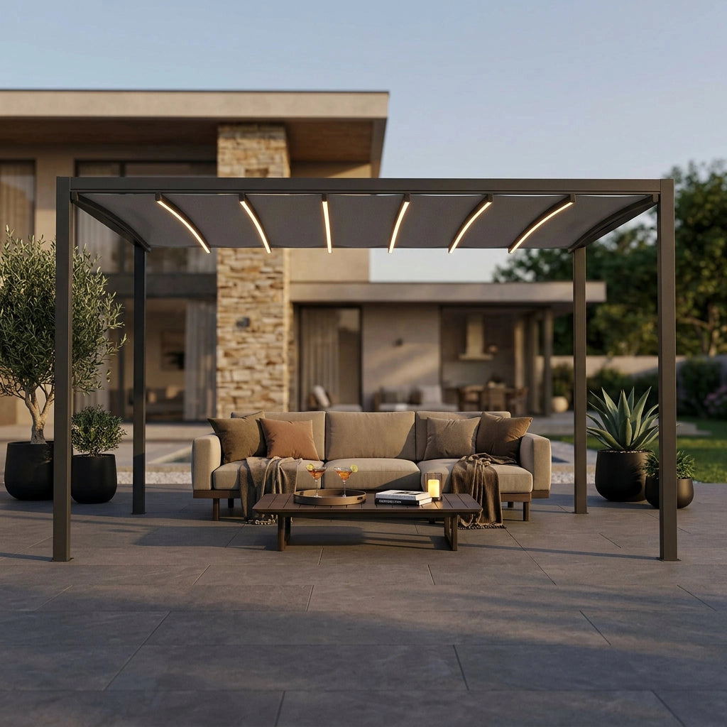 Pergola Bioclimatica in alluminio con tetto retrattile e LED - HERA