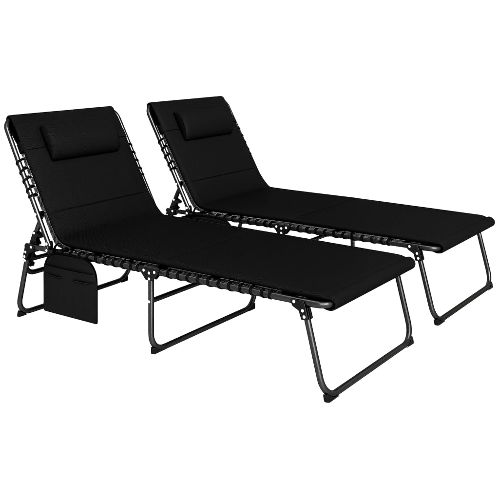 Lettino prendisole pieghevole 2 pezzi con cuscino e schienale regolabile ¨C zephmum ¨C nero