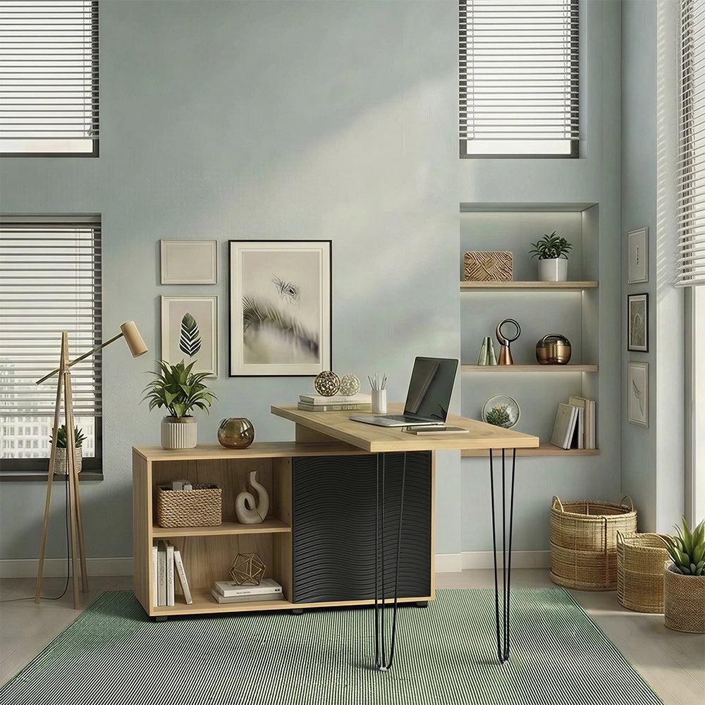Vicco Scrivania angolare Nero 135 x 55 cm con schedario