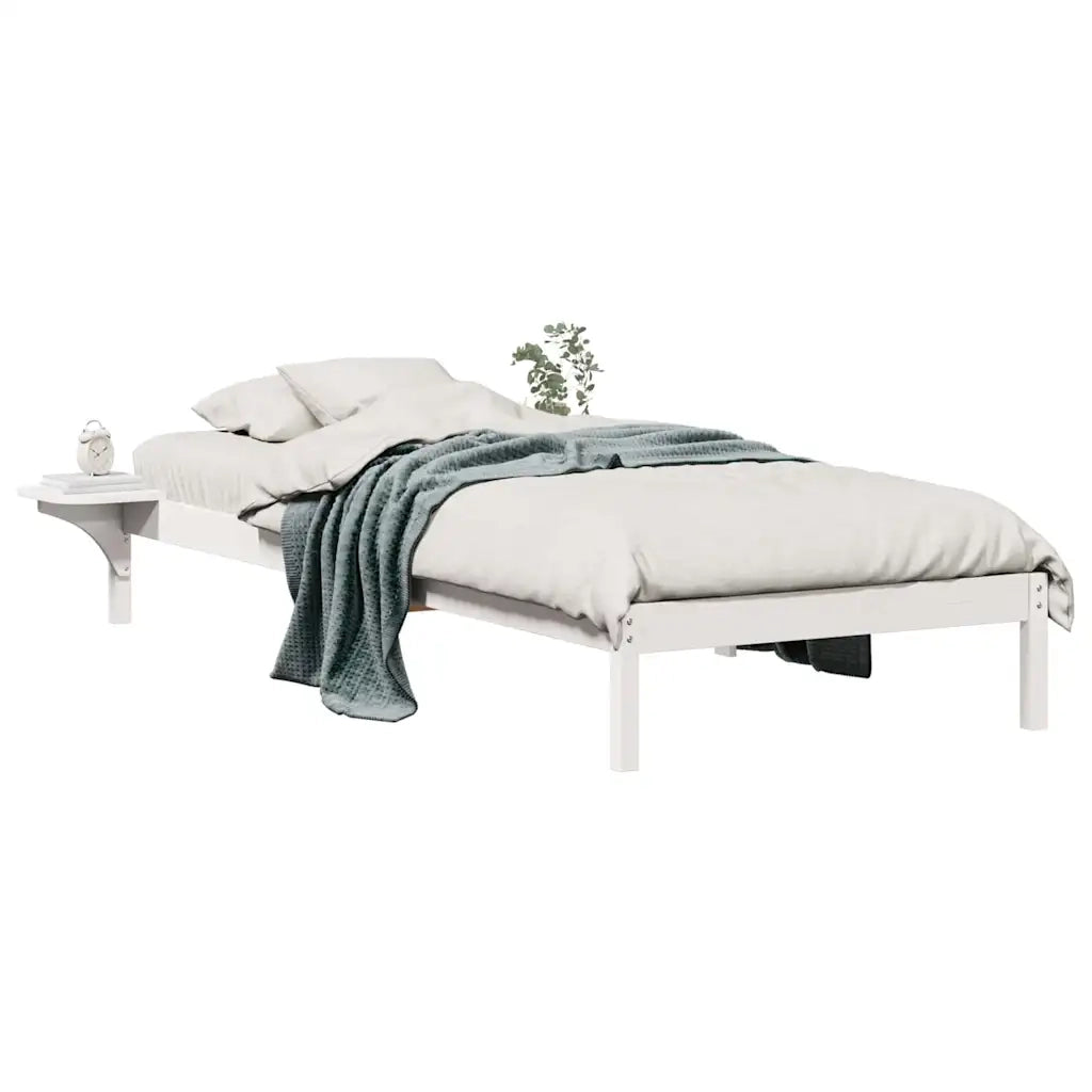 Letto con Tavolini Laterali Bianco 90 x 220 cm Pino massello