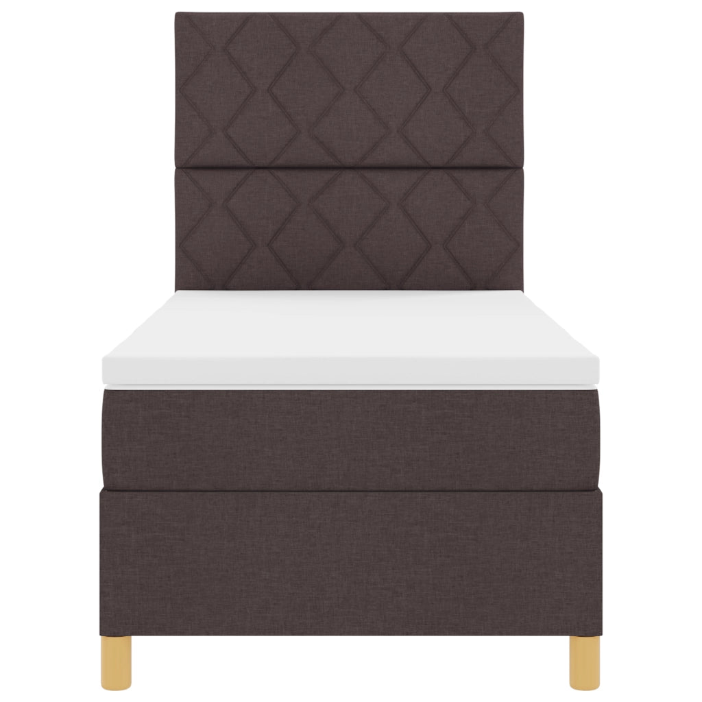 Letto con Rete a Sospensione e Materasso Marrone Scuro 100x200 cm Tessuto