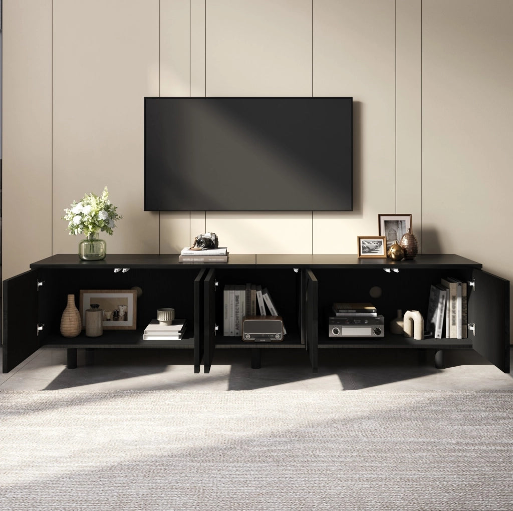 Mobile TV nero 180 cm con 5 ante arcuate e piedi in metallo