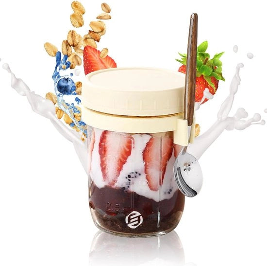Set di Overnight Oats in Bicchiere di Mason - Muesli - Bicchiere per Avena - Kit - Necessario per il tuo Colazione