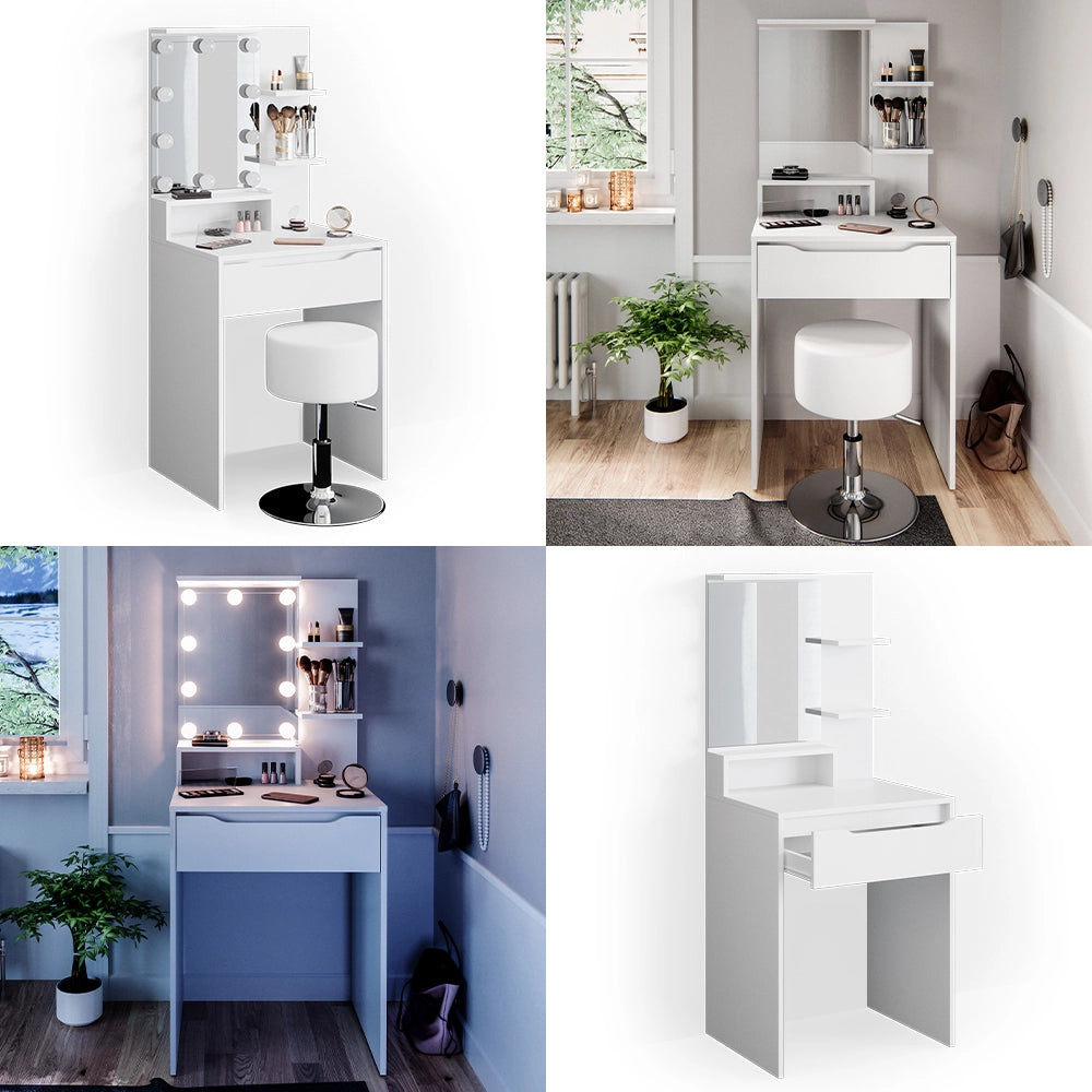 Vicco Tavolo da toeletta Bianco 60 cm con illuminazione a LED