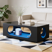 Tavolino da Salotto con LED ¨C Xylo ¨C MDF Nero Lucido, 100x50x35