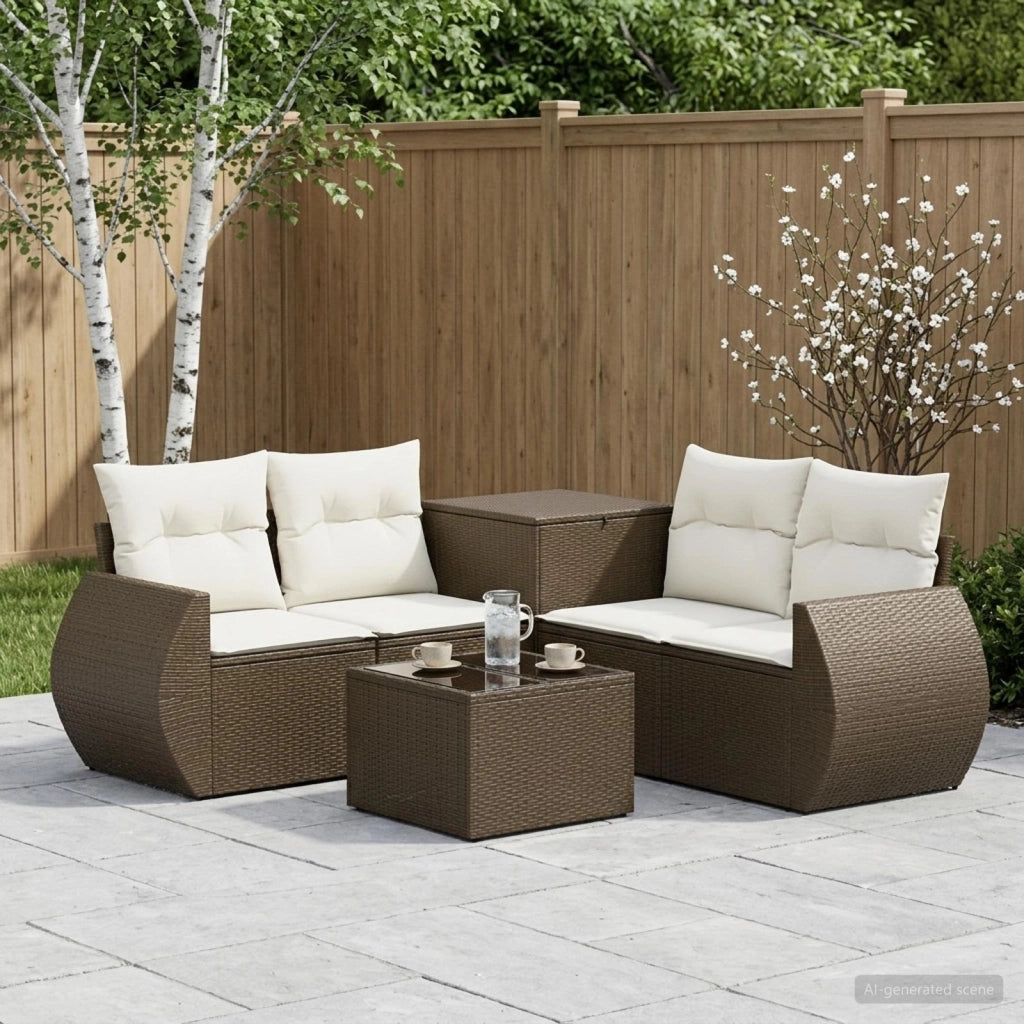 Set di divani 6 pz Marrone e Bianco Crema 3447508