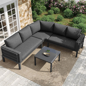 Set giardino - Xylo - 4/5 posti con tavolo vetro temperato grigio