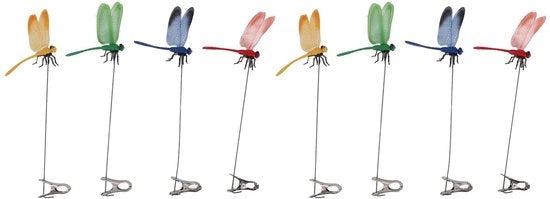 Clip Decorative 8 pezzi - Clip Libellula impermeabile - Decorazione di giardino - Decorazione esterna - PVC e ferro - Duraturo e solido