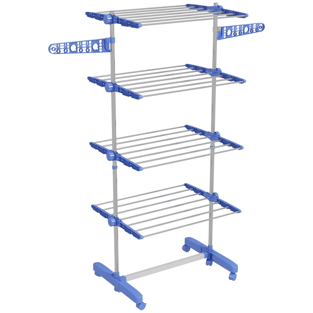 STENDIBIANCHERIA mobile pieghevole con 6 ruote in acciaio blu