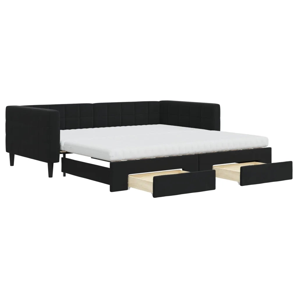 Divano Letto Estraibile con Cassetti Nero 100x200 cm in Velluto