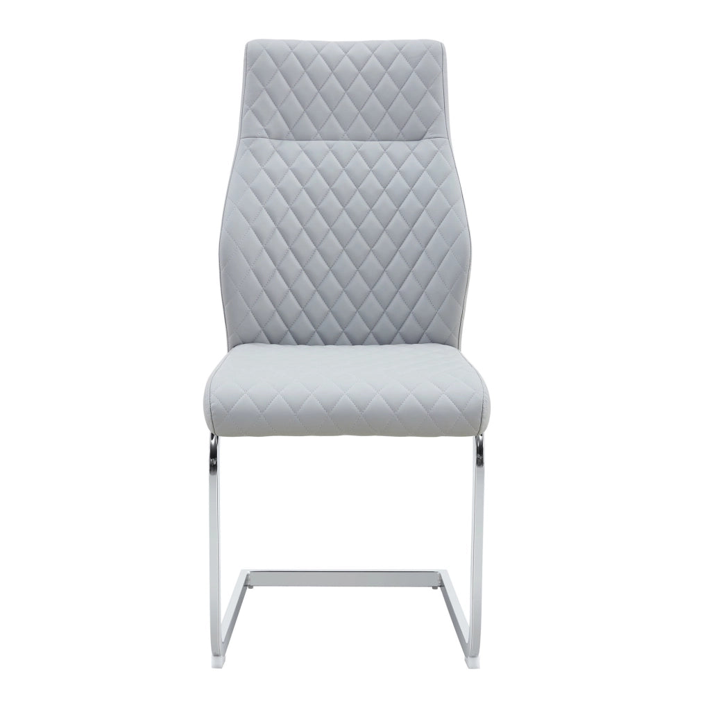 Set di 2 sedie da pranzo in similpelle PU grigio chiaro; schienale alto 100 cm; struttura in metallo argento