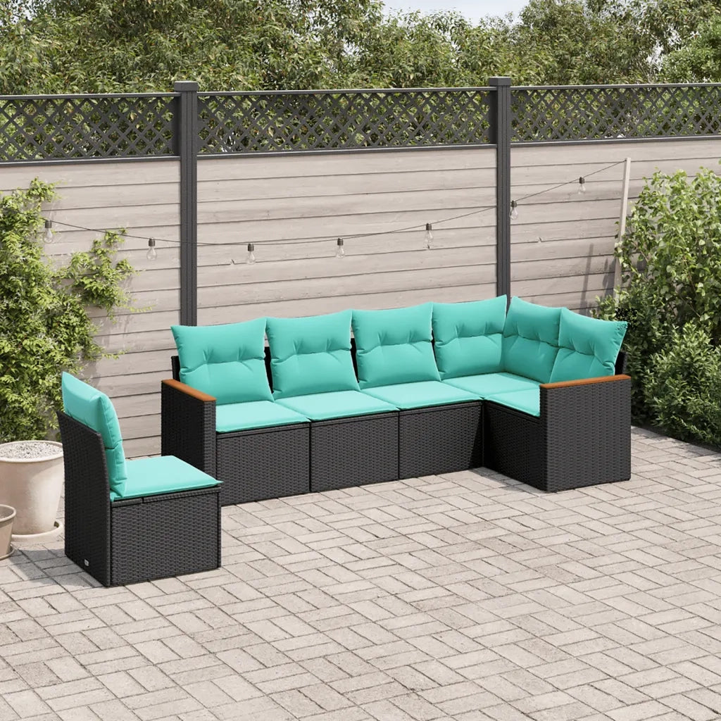 Set Divani da Giardino 6 pz con Cuscini Nero in Polyrattan 3226015