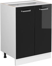 Mobiletto base cucina R-Line, Nero lucido, 60 cm senza piano di lavoro, per la libera combinazione all'interno di sistemi cucina modulari