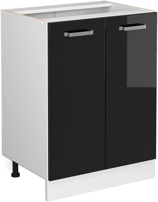 Mobiletto base cucina R-Line, Nero lucido, 60 cm senza piano di lavoro, per la libera combinazione all'interno di sistemi cucina modulari