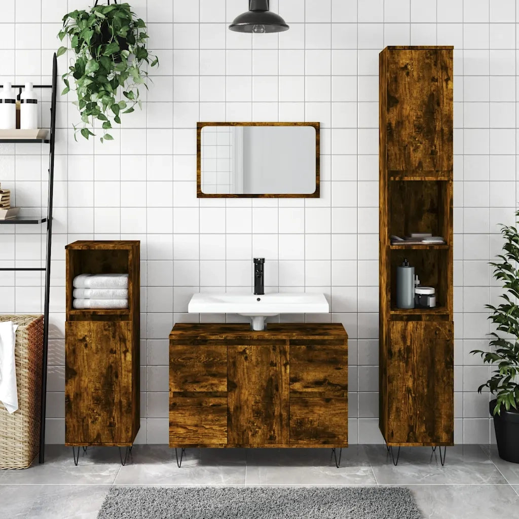 Armadietto Bagno Rovere Fumo 80x33x60 cm in Legno Multistrato 831657