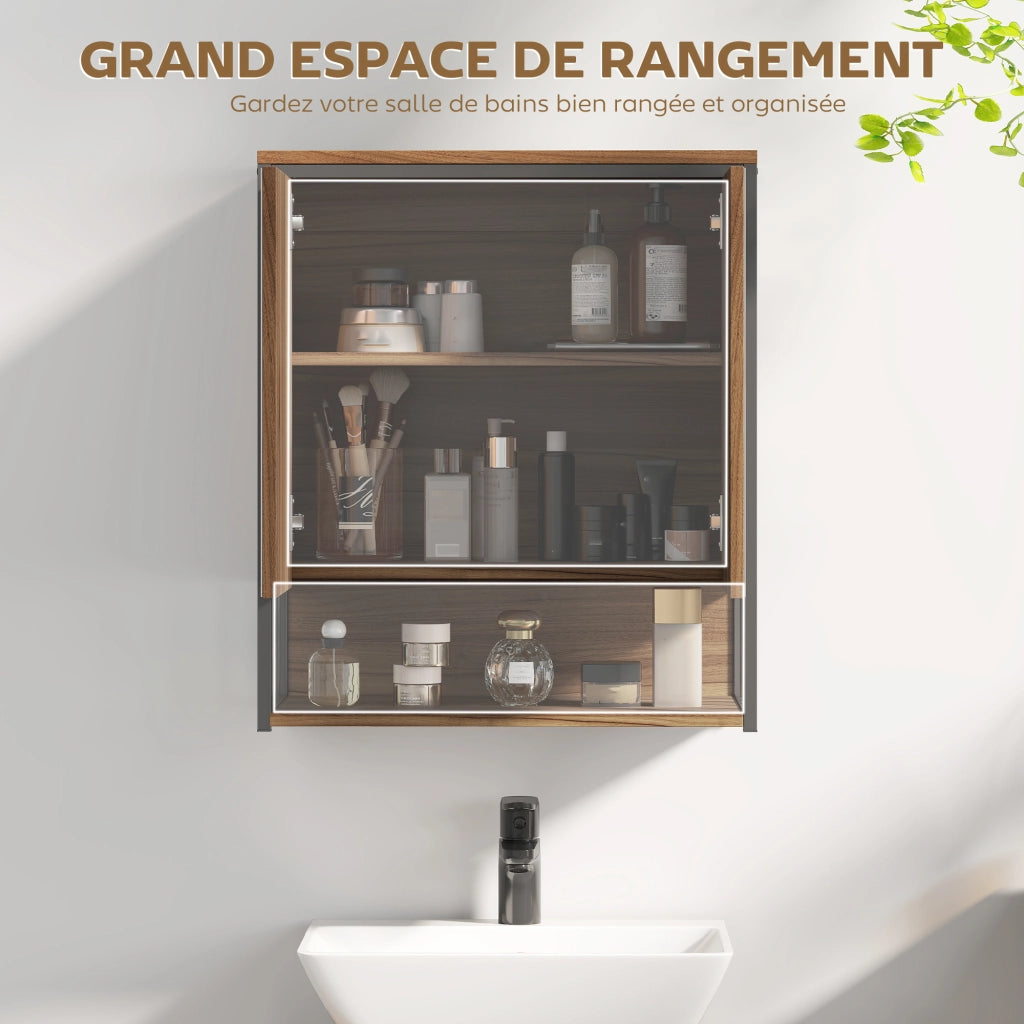Armadietto Bagno con Specchio e Ante ¨C zephmum ¨C Marrone 60x30x