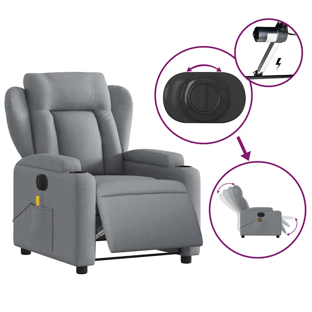 Divano Sedia-Poltrona Reclinabile Massaggio Elettrica Grigio Chiaro Tessuto 788201