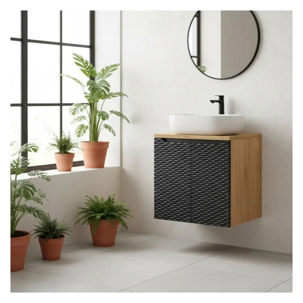Set da bagno YOKA nero: mobile sottolavello con armadietti 60 cm + piano lavabo