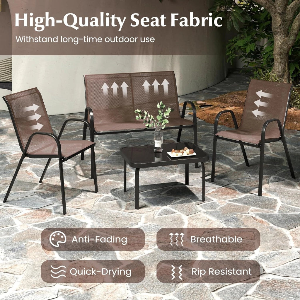 Set di mobili da giardino, 4 pezzi, per 4 persone, set di mobili da giardino, con 2 poltrone, 1 divano e 1 tavolino da caffè, mobili da esterno, per cortile, patio (marrone)