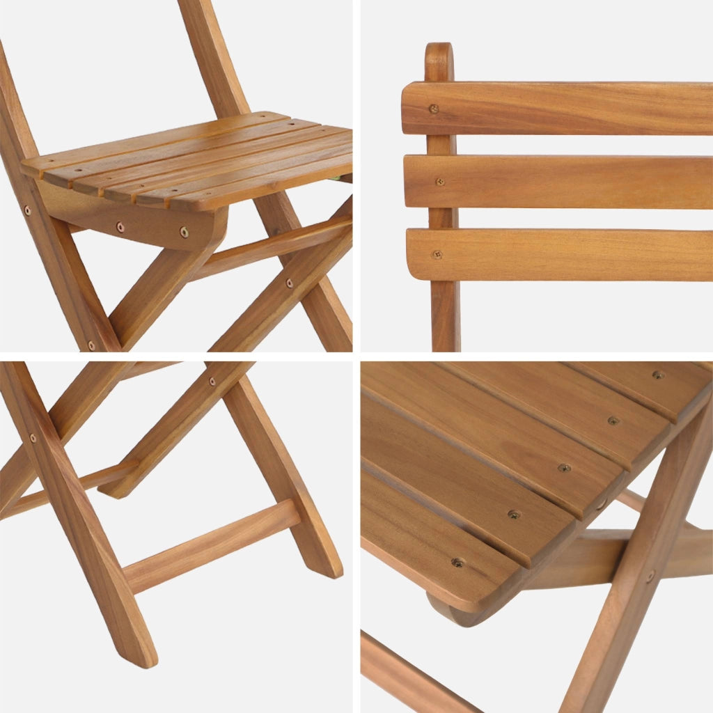 Set 4 sedie da giardino pieghevoli in acacia, marrone naturale