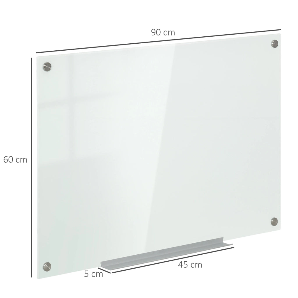 Lavagna Bianca 90x60x0,4 cm con 4 Pennarelli Colorati e Cancellino in Vetro e Alluminio Satinata