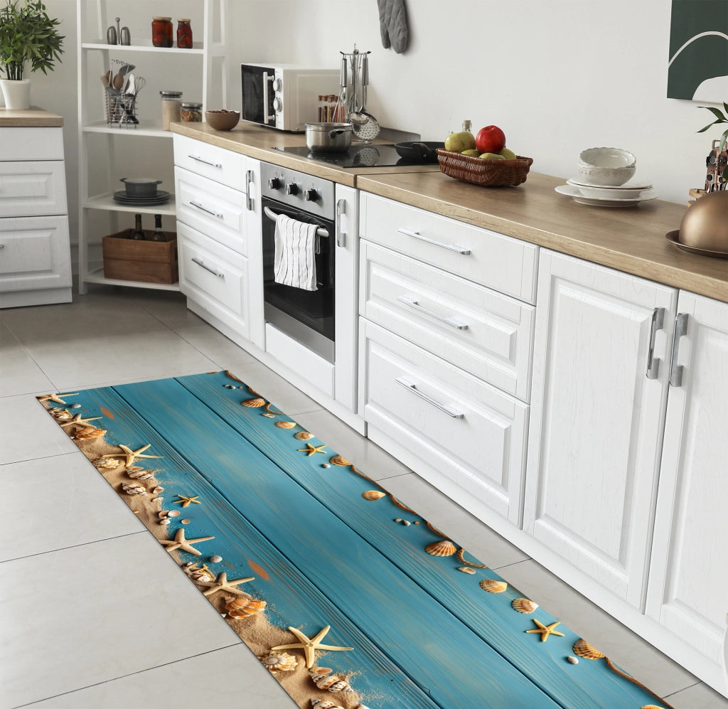 Tappeto Cucina Antiscivolo Made in Italy Passatoia Antimacchia Multiuso Corridoio Soggiorno Lavabile in Lavatrice - 50x200 - Stella Marina