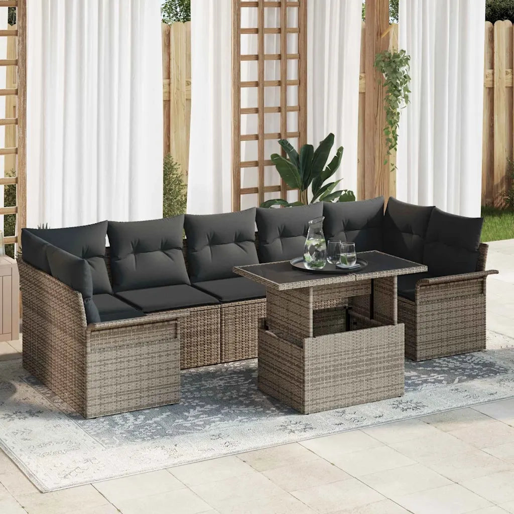 Set Divano da Giardino con cuscino 8 pcs Grigio Poly Rattan 3356972