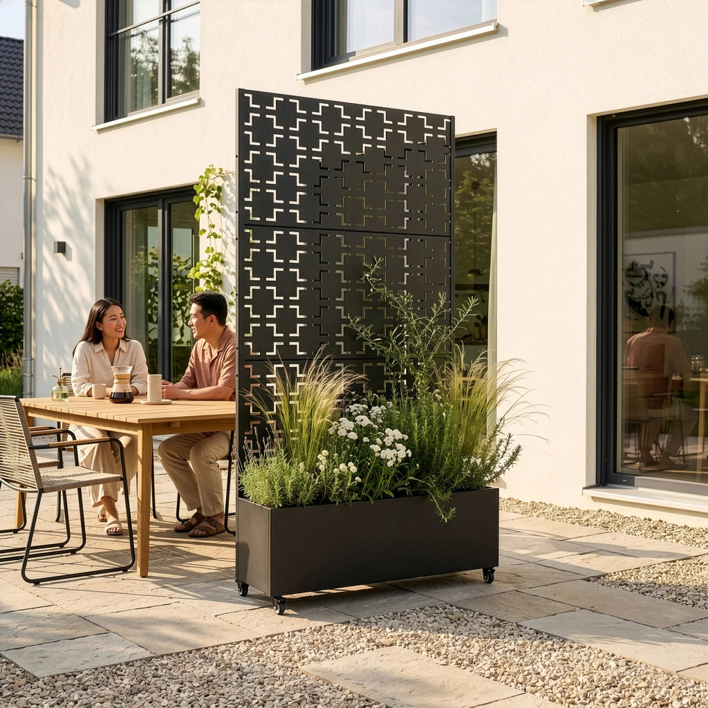 Fioriera con Spalliera Aaskis a Rotelle in Acciaio 190 x 82 x 38 cm - Nero casa.pro