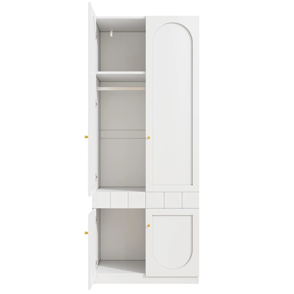Armadio per bambini, 2 cassetti, ripiani, maniglie in metallo, 80??50??200 cm, bianco