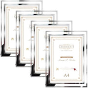 Set di Cornici Fotografiche in Vetro A4 – 4× Cornice con Bordo Argentato – Decorazione per la Casa & Certificati