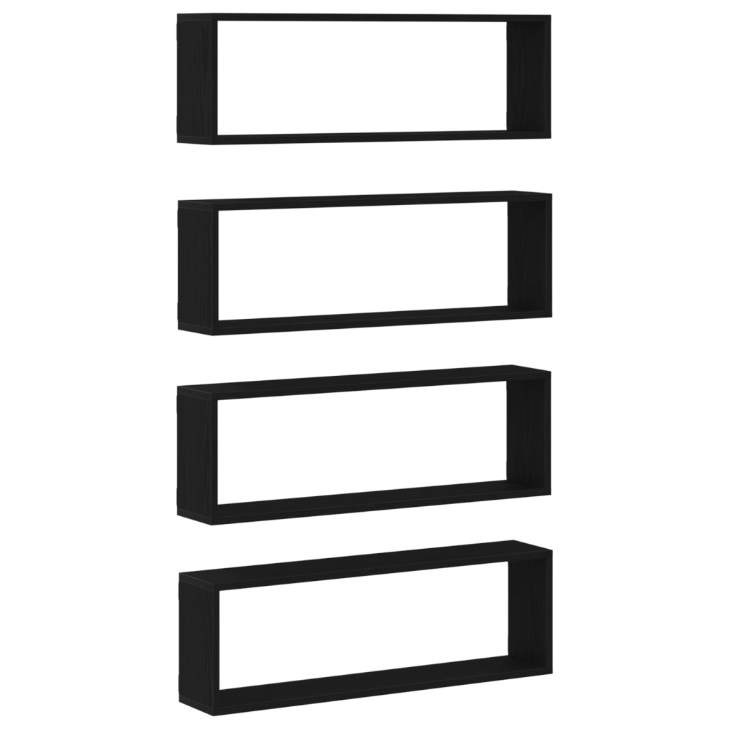 Mensole a parete  4 pezzi in legno nero 80x15x26 cm