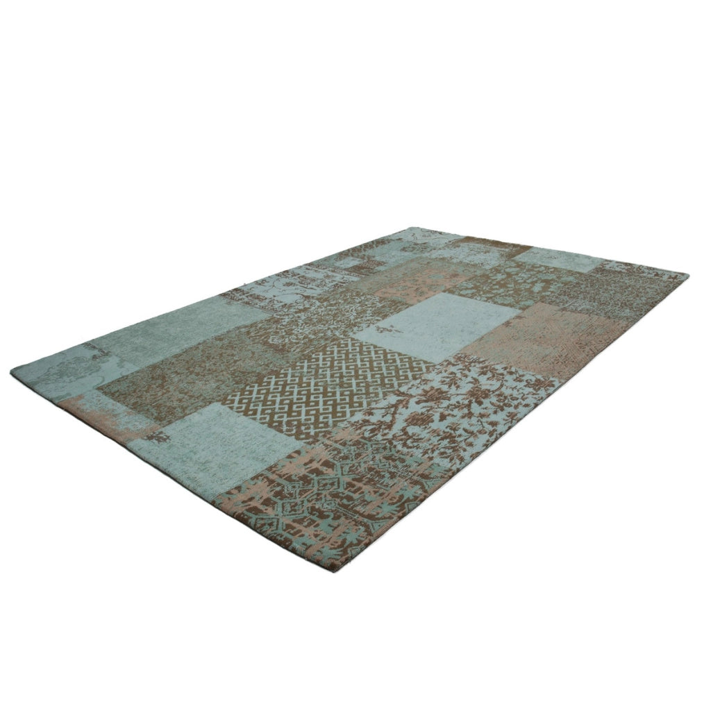 Tappeto Jacquard 150 Turchese in Cotone a Patchwork