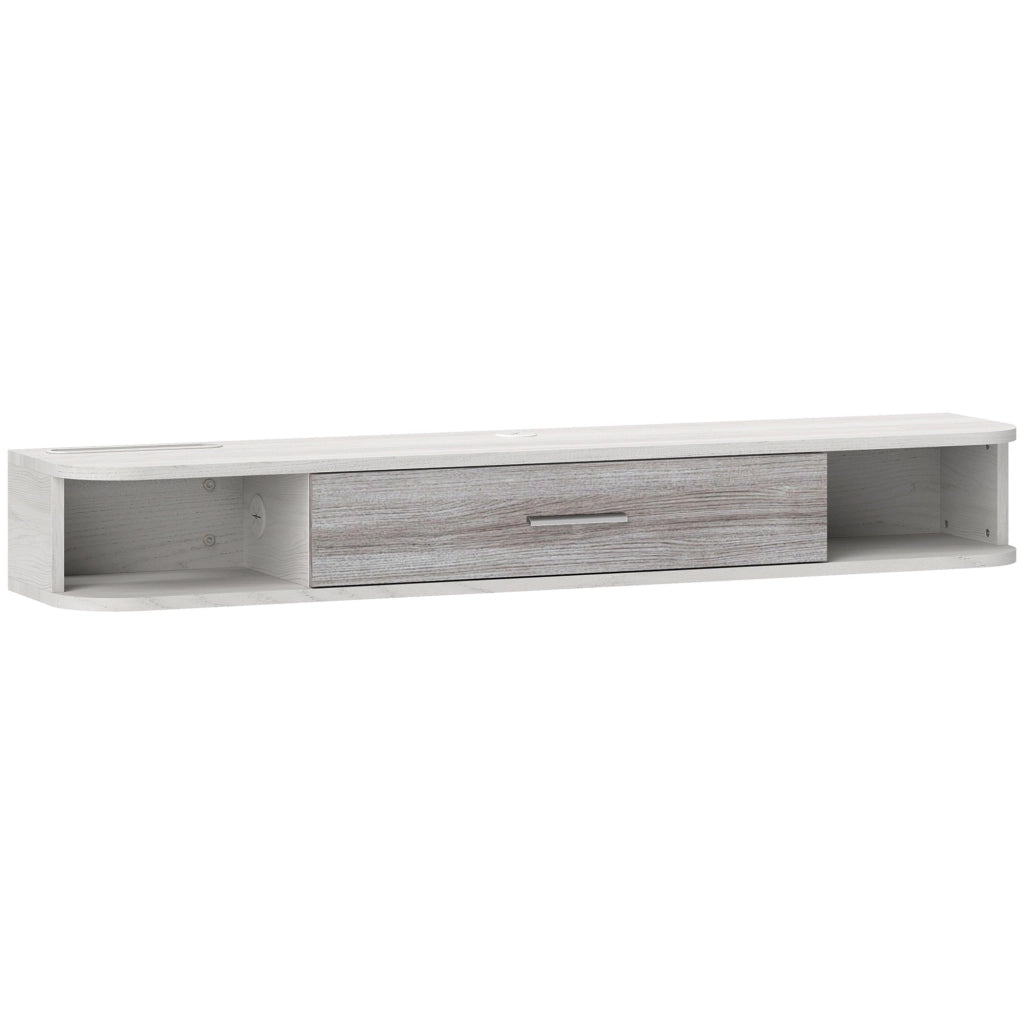 Mobile TV Sospeso ¨C Xylo ¨C Bianco e Grigio, 2 Ripiani, Anta Ribaltabile, 120x26x16 cm