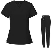 Vestiti da Scrub con collo V e maniche corte - 3 tasche - Fit sottile - Pantaloncino yoga - Impermeabile - Leggero - Poliestere/Elastan