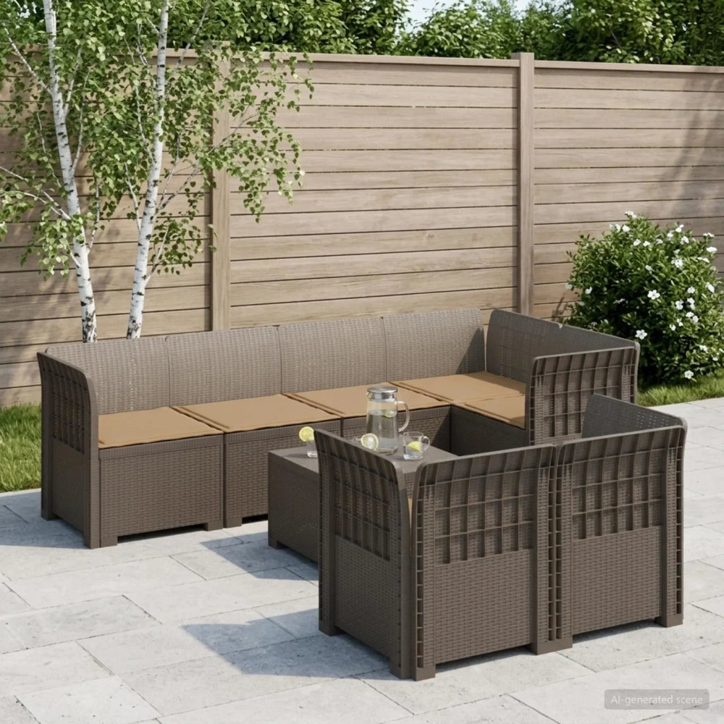 Divano 7 Posti da Giardino con Cuscini Aspetto Rattan PP 3444156