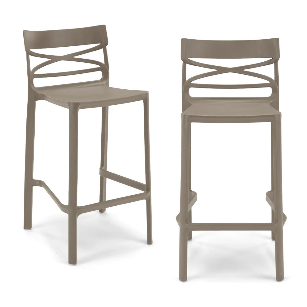 Set 2 sgabelli in polipropilene FLOW altezza seduta 65cm, impilabile, idrorepellente, resistente ai raggi UV, design moderno e innovativo, ideale per la cucina, la veranda o giardino colore Tortora