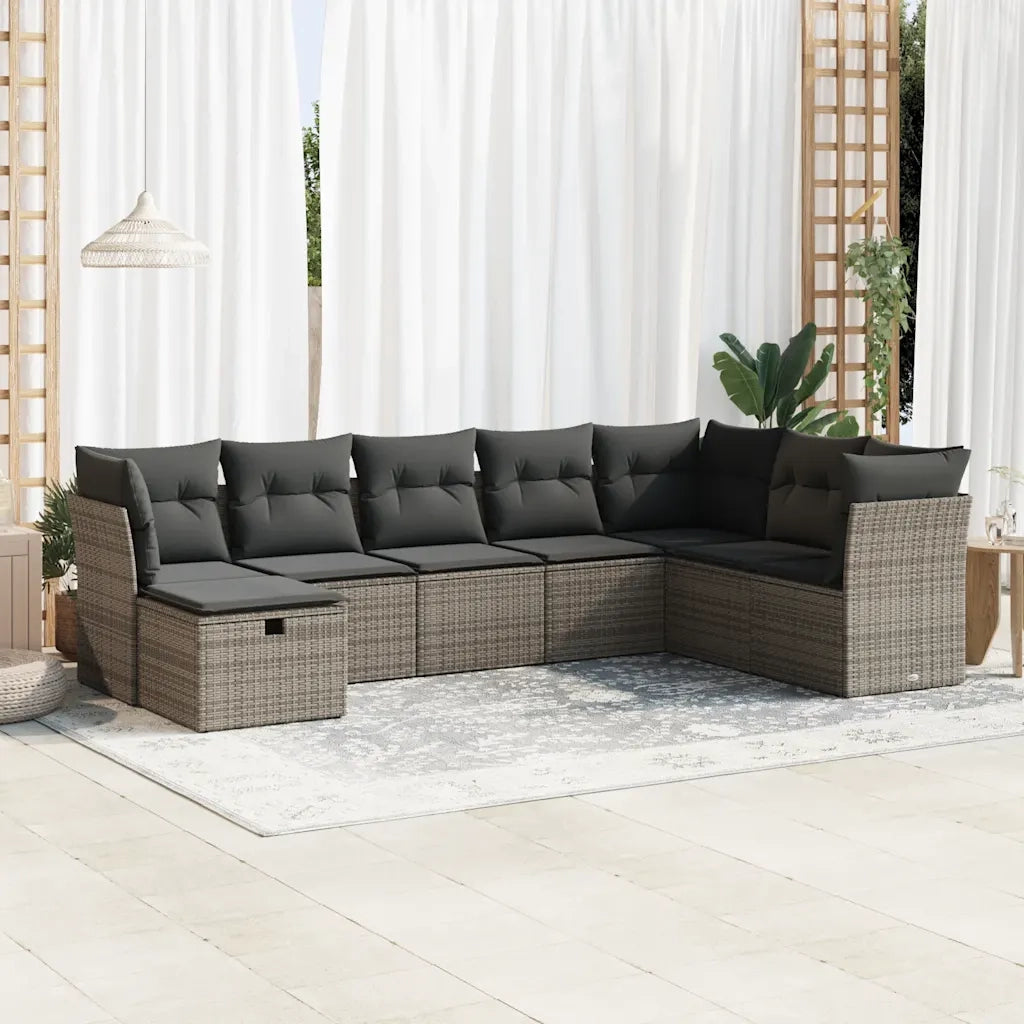 vidaXL Set Divano da Giardino 8 pz con Cuscini Grigio in Polyrattan