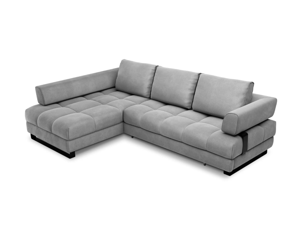 Cosmopolitan Design - Divano convertibile angolare sinistro con contenitore "Clinton" 5 posti in velluto grigio chiaro 