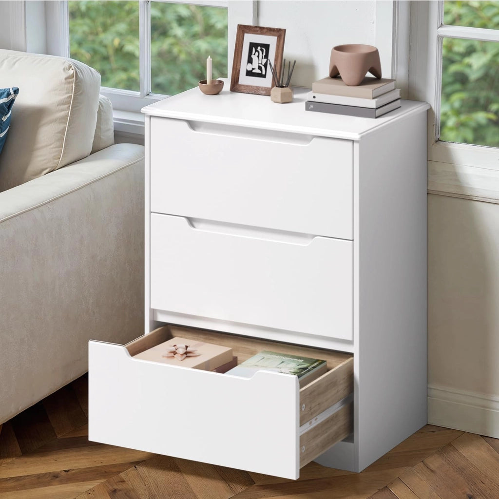 Cassettiera Camera da Letto con 3 cassetti, settimino camera da letto,Moderno e Salvaspazio per la Camera da Letto Soggiorno e Ingresso, 60 x 40 x 82 CM,Bianco