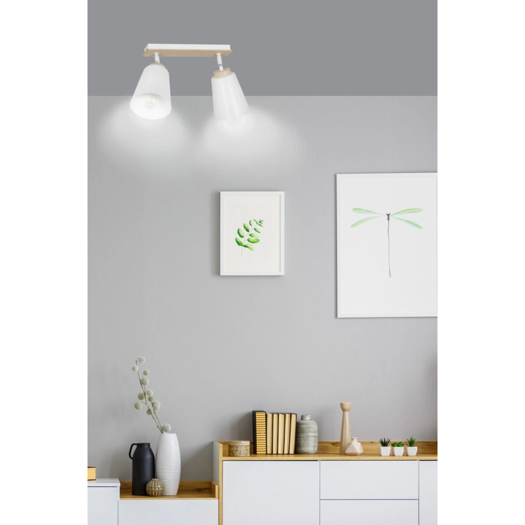 Lampada a sospensione ATLAS in acciaio bianco e legno