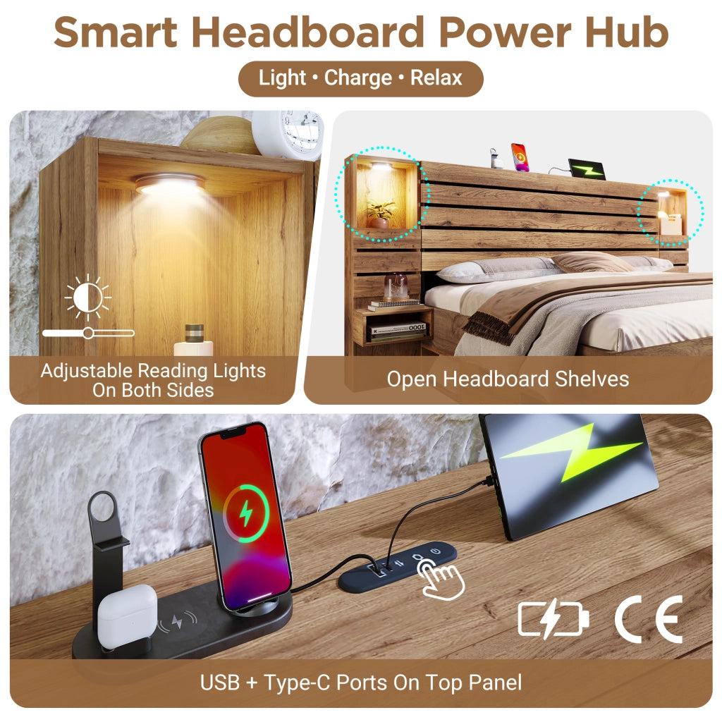 Letto con Cassetti 180 x 200 cm; Matrimoniale - USB; Type-C e LED Regolabile