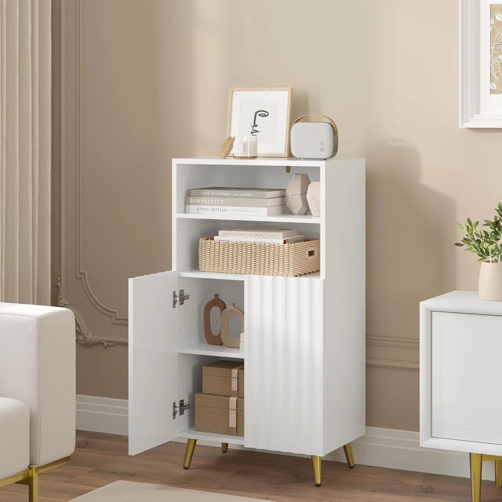 Mobile da Bagno, Armadietto da Terra Mobiletto, 50 x 30 x 93 cm, Mobiletto Bagno Salvaspazio, Ripiano Regolabile e Porte, per Soggiorno, Cucina, Corridoio, Bianco SBP0097