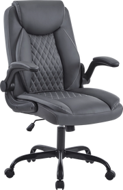 Sedia da ufficio ergonomica con supporto lombare e braccioli ribaltabili in pelle grigio