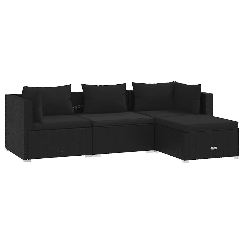 Set Divani da Giardino 4 pz con Cuscini in Polyrattan Nero 3101640