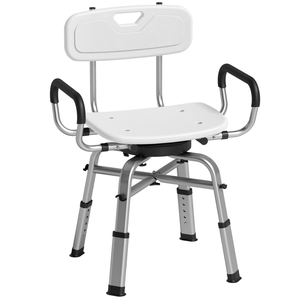 Sedia per Doccia Girevole ad Altezza Regolabile con Braccioli. Schienale. Capacit¨¤ 150 kg. Bianco