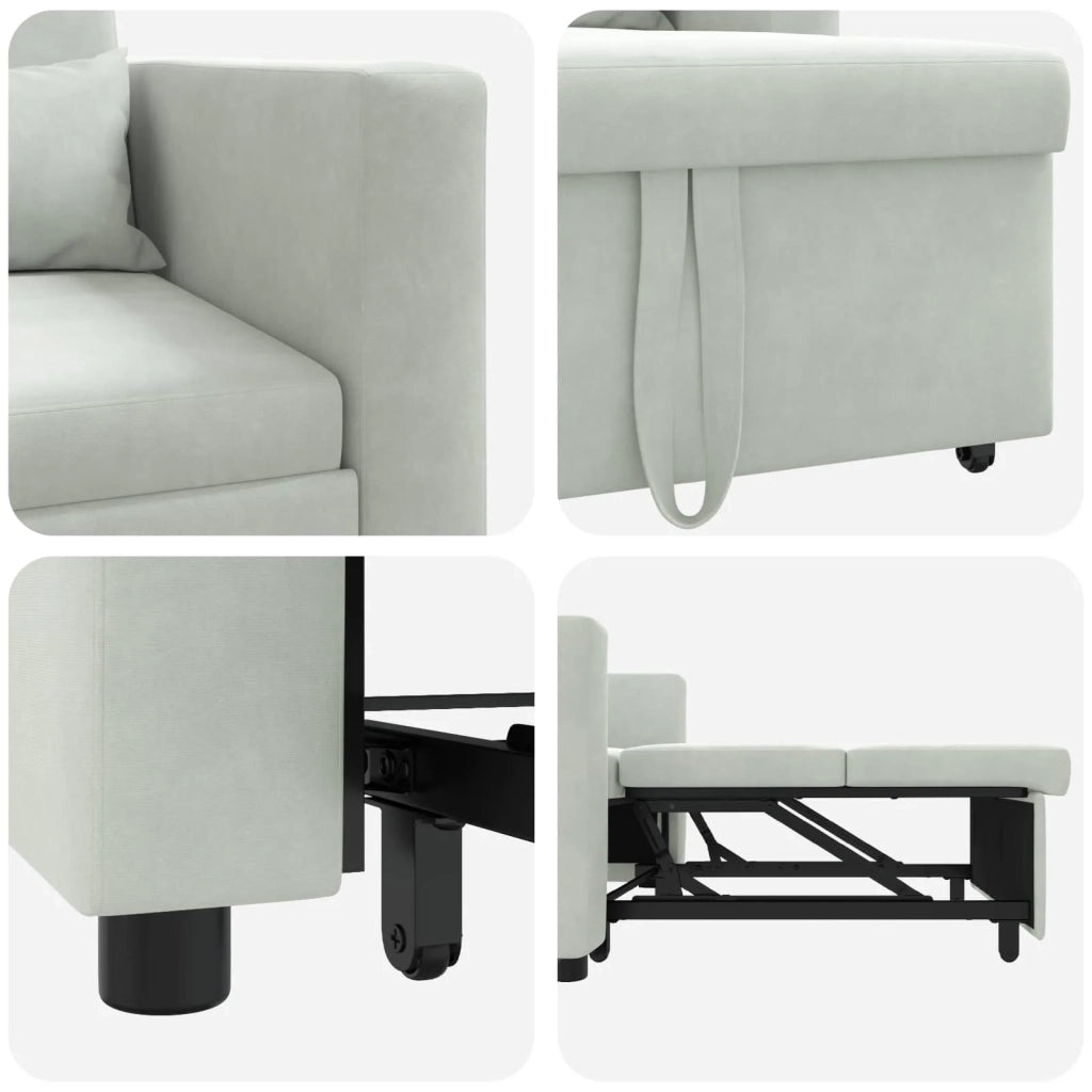 Divano letto | Sof¨¤ letto | Letto singolo estraibile singolo con ruote Grigio chiaro Velluto