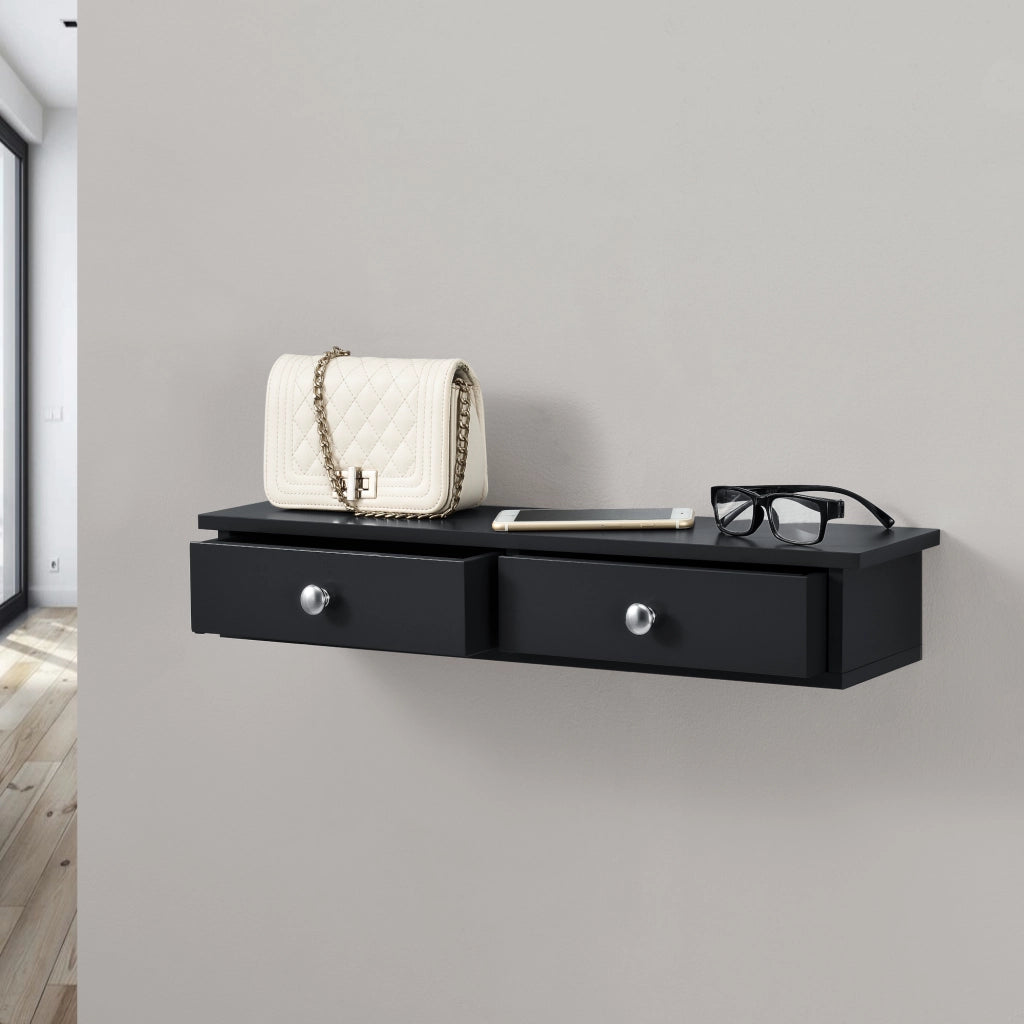 Mensola da Parete Geeste Comodino Sospeso con 2 Cassetti 60 x 15 x 10 cm - Nero [en.casa]